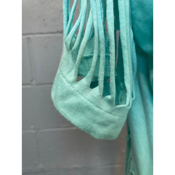 Vtg 80s Asymmetric Beaded Fringe Razor Cut Single Stitch Tee amaica Souvenir - Picture 10 of 10